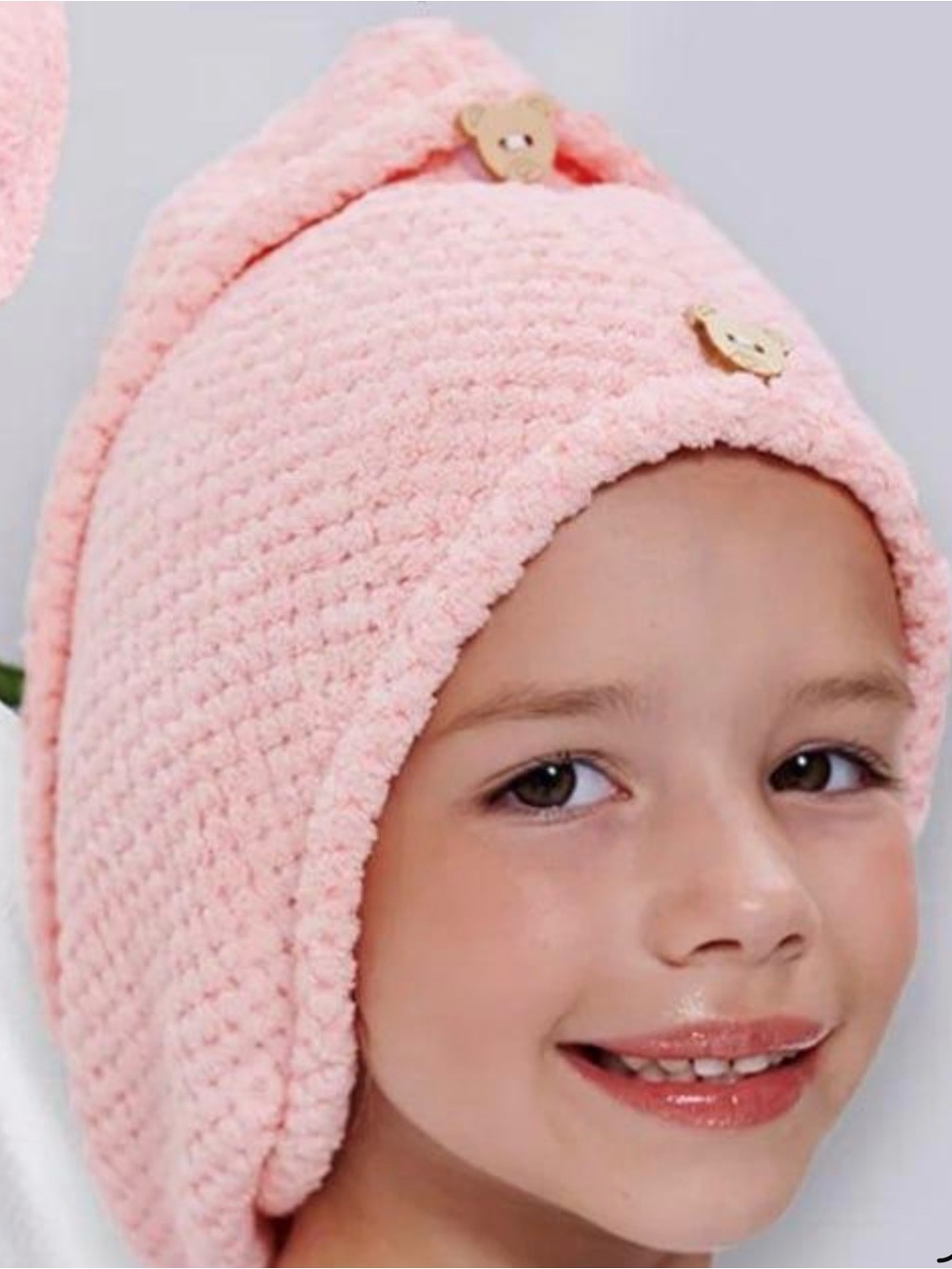 WOMENS/GIRLS Plush  Pink &Peach Hair Wrap with Bear Button